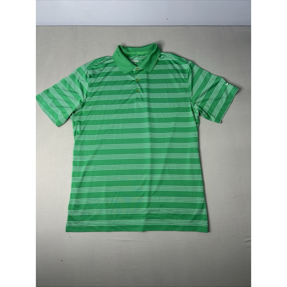 Nike Golf Polo Shirt Tour Performance Mens XL Green/White Striped Dri-Fit (414)